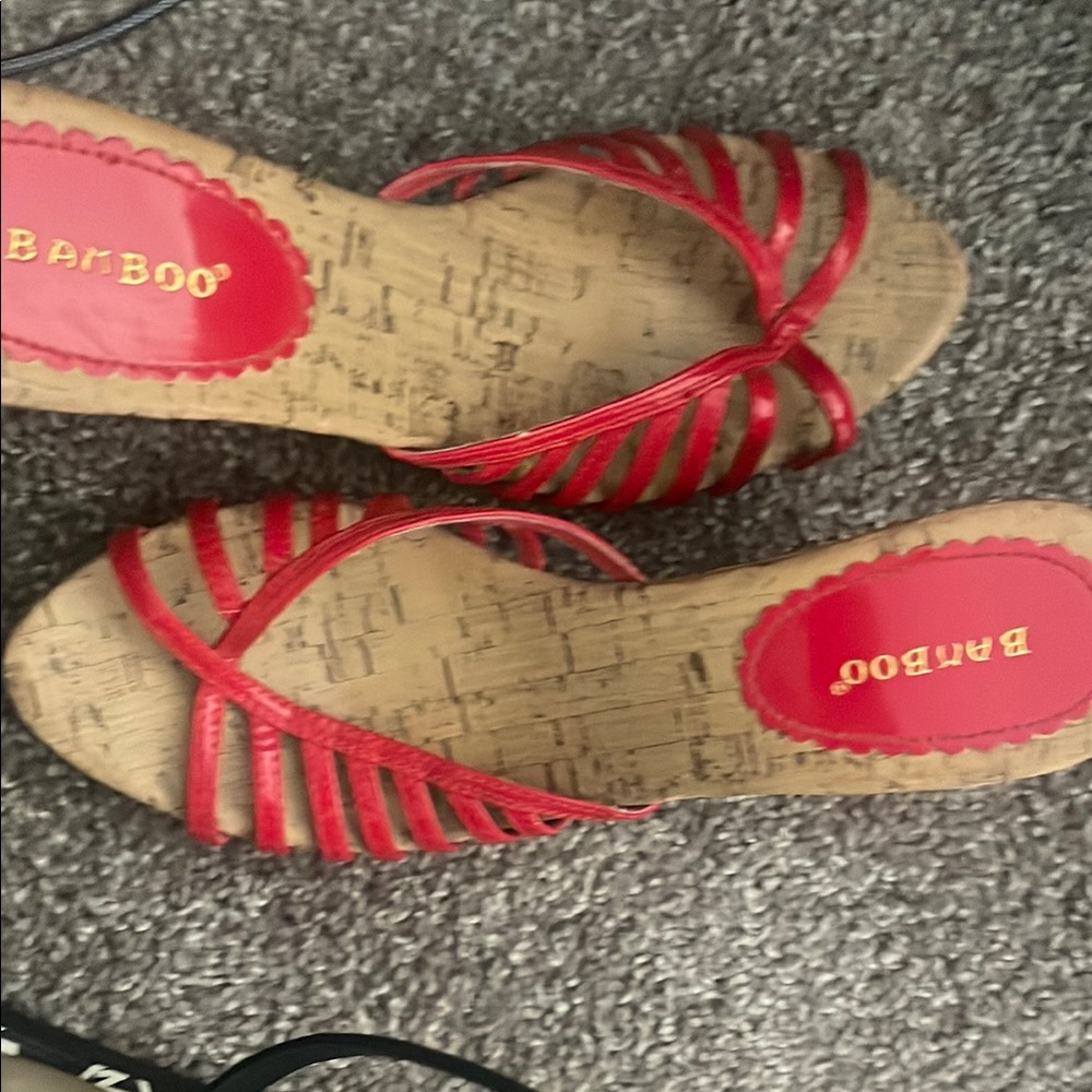 BAMBOO Women's Red Strappy Sandals
